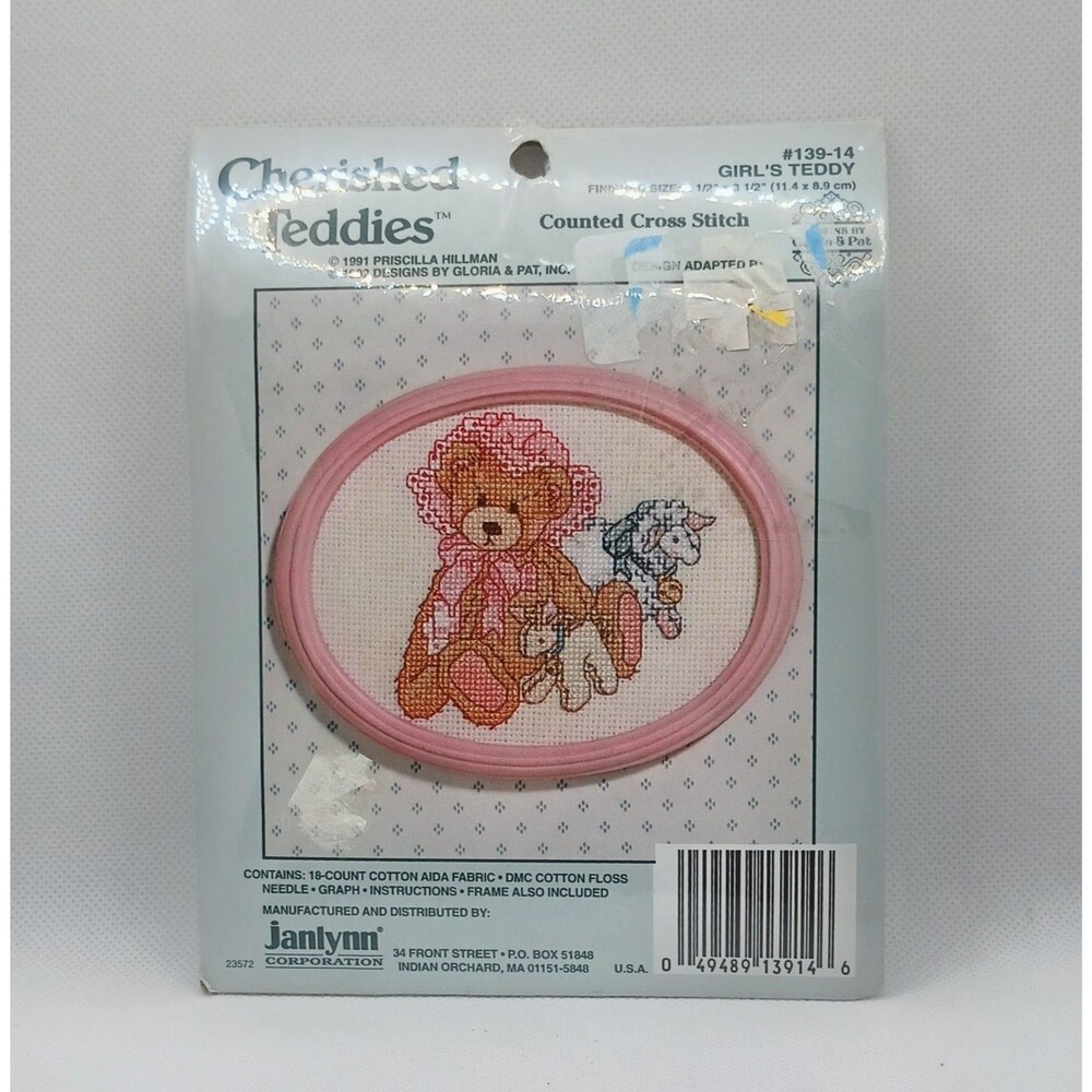 Vintage Counted Cross Stitch Kit Janlynn Cherished Teddies & Doll #139-01 NIB